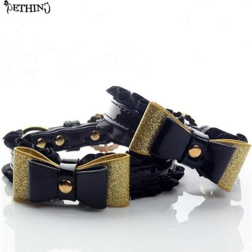 ETHIN Luxurious Pet dog black lace bowknot collar Puppy Cat Diamond collars jewely necklace For small Doggy 3 Size Supply