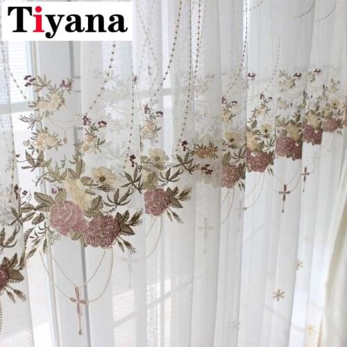 Tiyana Luxury Flower Design Curtains For Living Room Bedroom Kitchen Sheer Curtain Tulle Window Drapes M063X