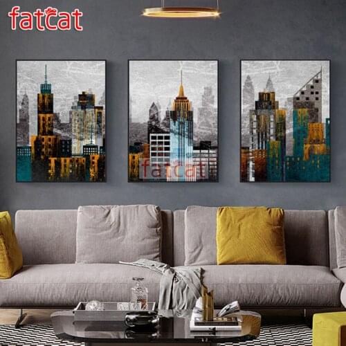 FATCAT Abstract city landscape diy 5d diamond painting full square round drill mosaic embroidery triptych kits home decor AE2717