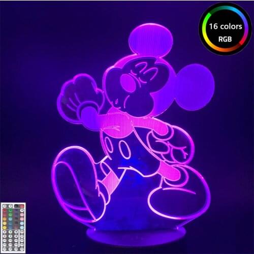 Disney Cute Mickey Mouse Figurine Cartoon Light Baby Children LED Night Light 7 Colors Chnaging LED 3D Desk Lamp Kids Xmas Gifts