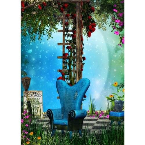 Flower Chair Grass Photography Background For Photo Booth Child Kids Baby Shower Vinyl Cloth Printed Backdrops Photo Studio