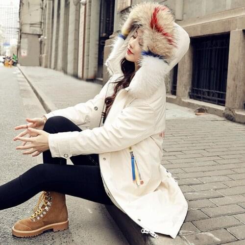 Hot Sale Winter Women Coats and Jackets Duck Down Jacket Female Real Raccoon Fur Long Hooded Coat Abrigos Mujer LX2308