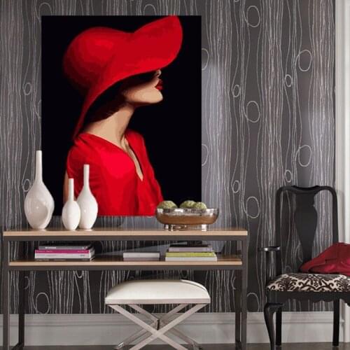 Paint by number art painting by numbers Hat woman wine glass cherry beautiful hand-painted figure painting art