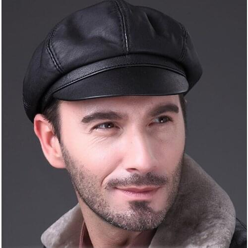 Genuine Soft Leather Driving Flat Cap 2020 Autumn Winter Mens Stylish Fashion Outdoors Sport Keep Warm Hat Black