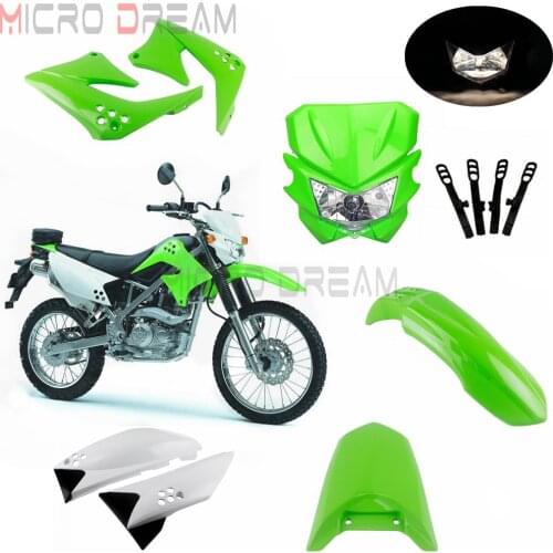 For Kawasaki KLX150 Green Motorcycle ABS Plastic Fairing Kit Motocross Front Rear Side Cover Fender Mudguard Headlight Mask Set