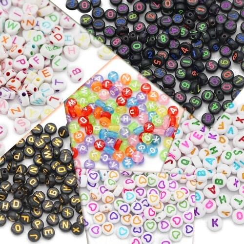 Colorful Acrylic Beads With Letters Numbers Round Cube Love Heart Loose Spacer DIY Bead Jewelry Making Bracelet Pendant Necklace