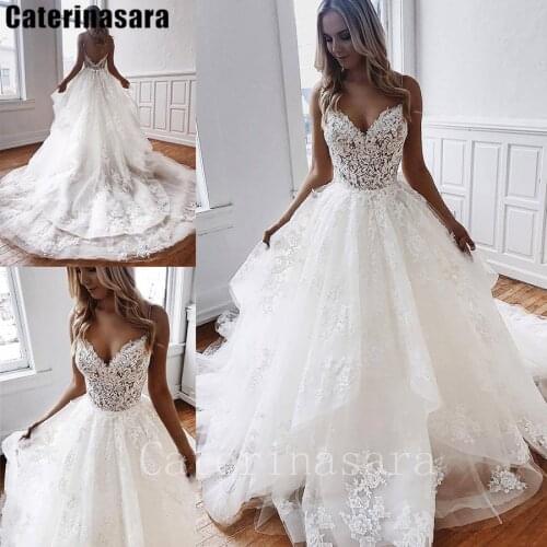 Lace Spaghetti Straps Ruffle Tulle Wedding Dress Zipper Backless Court Train Bridal Gown Custom Made