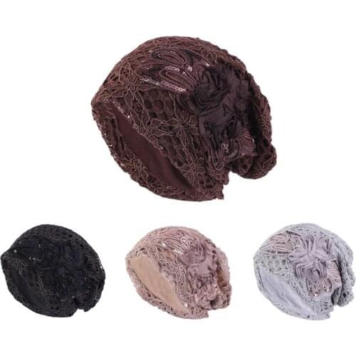 Fashion Lady Lace Floral Muslim Ruffle Cancer Chemo Hat Beanie Scarf Turban Head Wrap Cap Hat 5 Colors