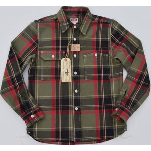 BOB DONG Vintage Inspired Plaid Work Shirts Mens Point Collar Heavyweight Shirts
