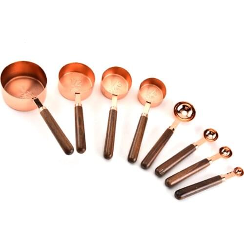 Copper Measuring Cups and Spoons Set of 8, Top-Quality Stainless Steel, Mirror Polish Copper-Plated Finish