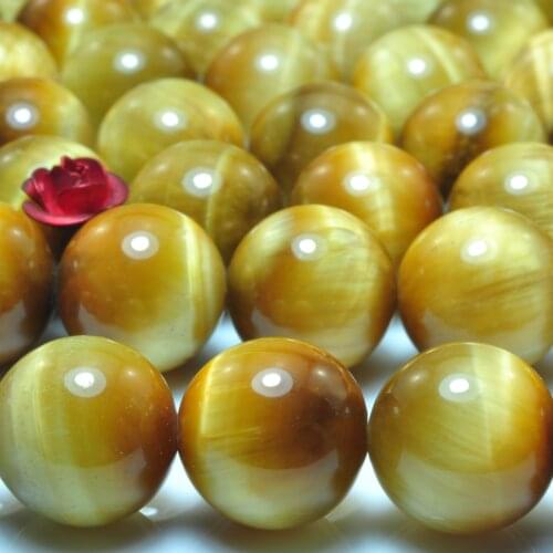 Natural Golden Tigers Eye Smooth Round Loose Beads Wholesale Gemstone Semi Precious Stone Bracelet Necklace Diy Jewelry Making