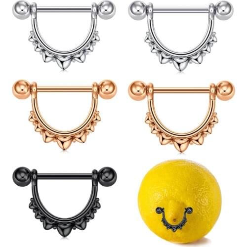 Stainless steel D-shaped love nipple piercing 14G nipple barbell set tongue ring charming nipple piercing set Teton