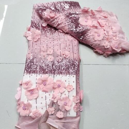 Newest African Lace Fabric Sequins and beads Tulle Lace Fabirc Nigerian SYJ-418884 Hot Sale African Lace Material For Wedding
