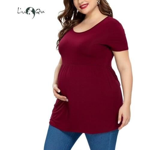 Maternity Pregnancy Clothes Short Sleeve Solid Color Pregnant Tops T-Shirt plus size maternity shirt Loose Tunic Maternity tops