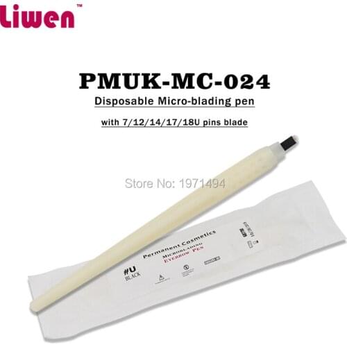 Wholesale 50pcs 18Upermanent makeup white disposable microblading pens With 7/12/14/17/18U pins needles Embroidery blades