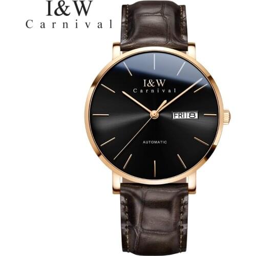 Carnival I&W Original Mens Automatic WristWatches Japan Seiko Mechanical Movement Watche Ultra-Thin Business Clock Reloj Hombre