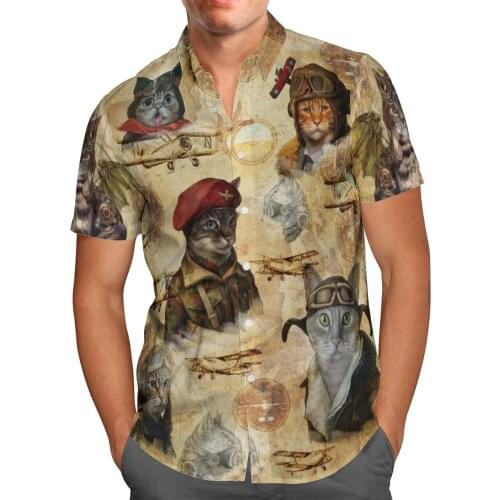 Funny Cat 3D Beach Hawaiian 2021 Summer Vintage Shirt Short Sleeve Shirt Streetwear Oversized 5XL Camisa Social Chemise Homme-9