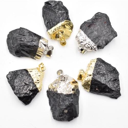 Natural Black Tourmaline Irregular Shape Stone Pendants Reiki Chakra Healing Energy Raw Stone Pendant Jewelry 6pcs/lot Wholesale