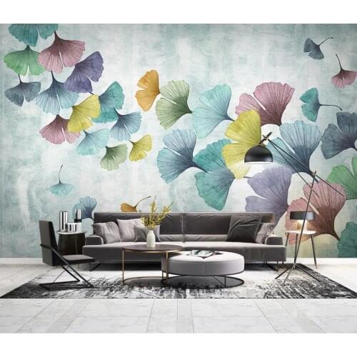 Custom wallpaper 3d small fresh Nordic modern minimalist ginkgo leaf watercolor hand-painted TV background wall living room Обои