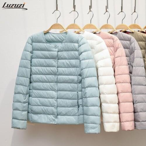 Luzuzi 2021 New Winter Women Down Jacket Casual Ultralight Duck Down Coat Portable Female Padded Parkas O-Neck Puffer Overcoat