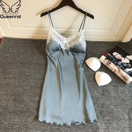 Queenral Womens Nightgowns Sleepshirts Sleepwear Silk Satin Night Dress Women Nightgown Sexy Nightwear Lingerie Nightie