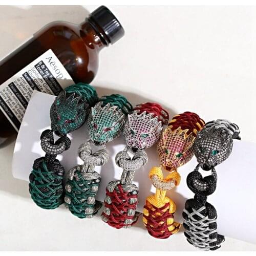 2021 Luxury Leopard Zircon Hippie Paracord Bracelet Classic Camping Outdoor Survival Parachute Bracelet