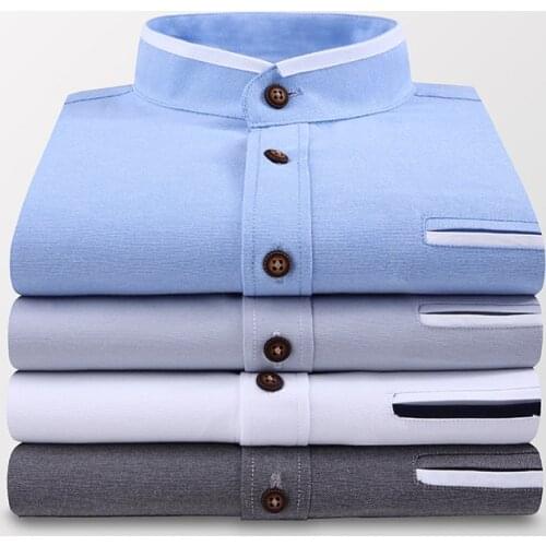 Classic Style Stand-up Collar Oxford Textile Mens Casual Short Sleeve Shirt Summer Fashion Business Shirt Male Brand Clothes