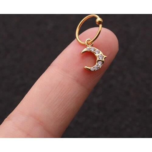 1 PCS Simple Small Micro Pave CZ Moon Shape Charm Ear Hoop Cuff Earring Women Classic 8mm Closed Circle Piercing Ear Jewelry