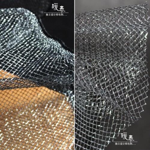Diamond Grid Hollow Mesh Tulle Fabric Black Silver DIY Patchwork Veil Decor Skirt Gown Wedding Dress Designer Fabric