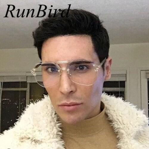 RunBird Square Hip Hop Fashion Brand Designer Sunglasses Men Women Transparent Sun Glasses Lady Oversized Size Eyeglasses 379R