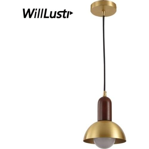 Modern Iron Pendant Lamp Wood Copper Color Hanging Light Hotel Bar Counter Cafe Bedside Balcony Simplistic Suspension Lighting
