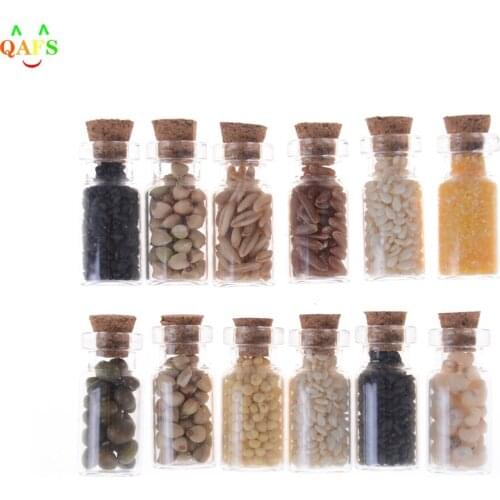4pcs/lot Glass Jar with Dried Food Lid for Kitchen Accessory Dolls Accessories 1/12 Dollhouse Miniature Random Color