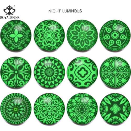 RoyalBeier Luminous Series Kaleidoscope 18mm Snap Buttons 12pcs/Lot Cabochon Glass Snaps DIY Bracelets For Charms Jewelry Gift