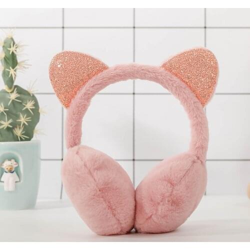 Protective Earmuffs Earmuffs Sound Insulation and Warmth Creative Sequins Cat Ears Plush Children Winter Cold Protection Student