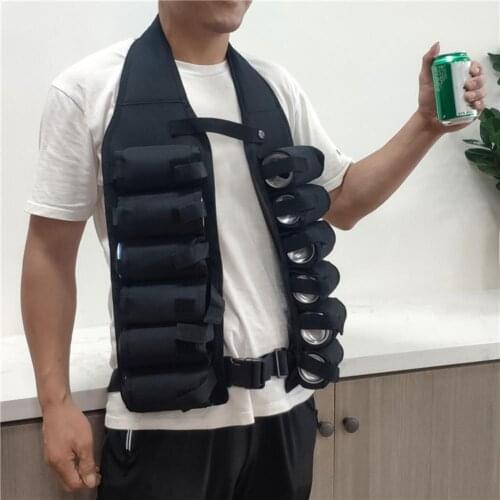 Beer Drinking Vest Multi-pockets Insert Buckle Oxford Cloth Beer Storage Vest Portable Beer Soda Can Holster Vest for Outdoor