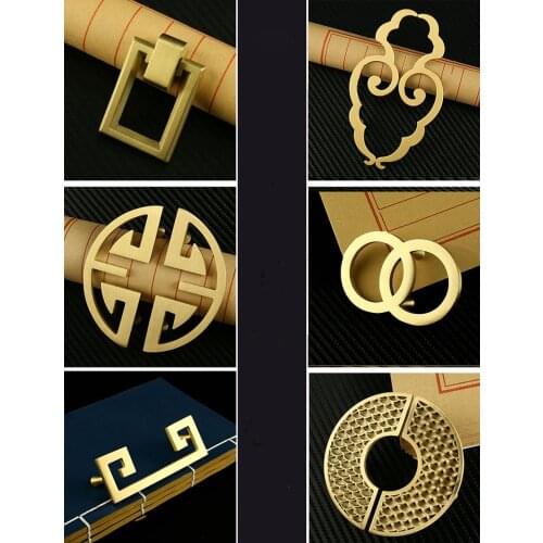 Gold Brass Chinese Cabinet Handle Vintage Drawer Knobs Wardrobe Handles Retro Furniture Door Handle For bookcase Wine Cupboard