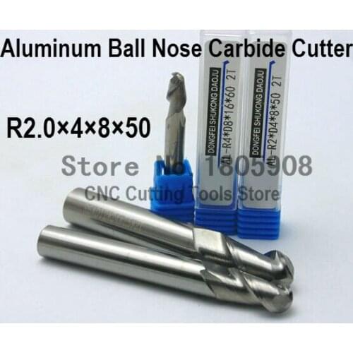 1PCS 2F R2.0*4*8*50 Aluminum Carbide Ball nose End Mill,CNC router bits, Aluminum carbide cutter,machine, CNC milling tools