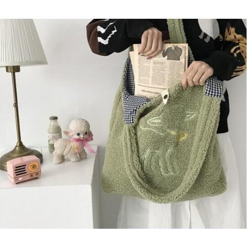 1pcs/lot Lamb Plush Soft Womens Bags Cute Sheep Embroidered Handbags Winter Fluffy Warm shoulder bag