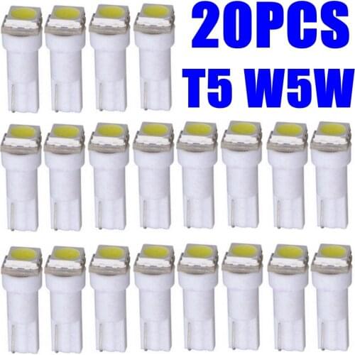 20pcs T5 58 73 74 W1.2W W5W 5050 SMD Led Instrument Lights Auto Gauge Lamps Car Dashboard Warning Indicator Cluster Bulb 12V