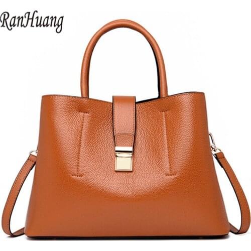 RanHuang 2019 Fashion Women Genuine Leather Handbags Luxury Handbags Ladies Bucket Bags High Quality Cow Leather Shoulder Bags