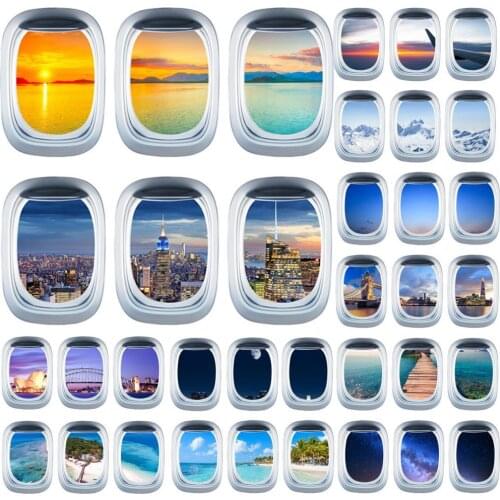 3Pcs/Set Great Airplane Window Decal 3D Self Adhesive Window View Landscape Wall Decor Airplane Wall Stickers наклейки на стену