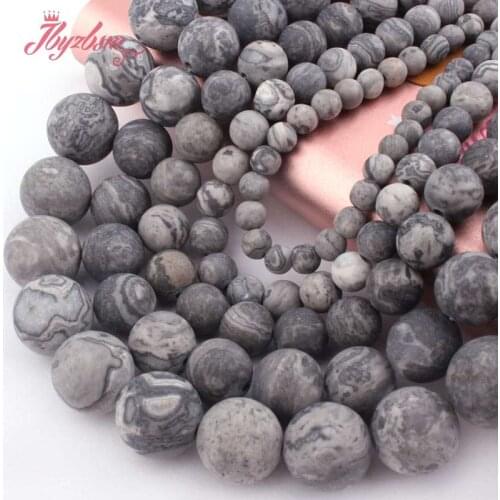 4/6/8/10mm Natural Map Stone Frost Matte Round Spacer Loose Stone Beads For DIY Necklace Bracelats Jewelry Making Strand 15"