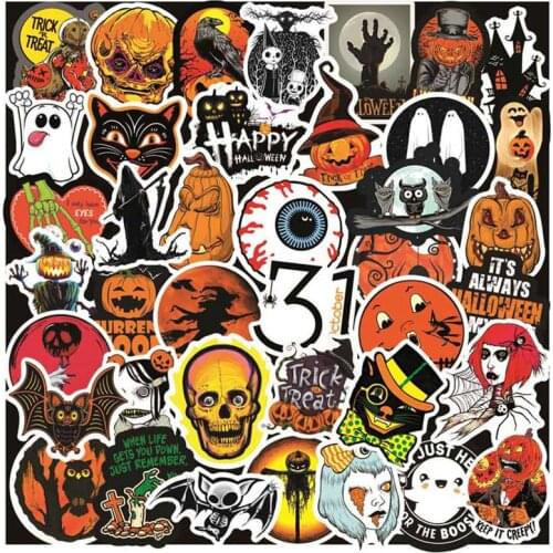 50PCS Halloween Cute Cartoon Pumpkin Stickers Lantern Pegatina To Motorcycle Laptop Skateboard Bike PS4 Guitar Helmet Sticker