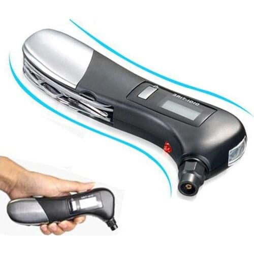 Car Rescue Camping Emergency Torch Light Car Digital LCD Tire Pressure Gauge 6 in 1 Auto Measurement Tools Multi-function