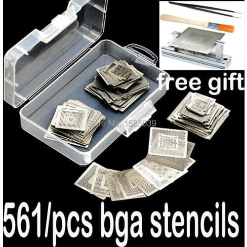 Free shipping New 561pcs / Set BGA Stencil + reball station heated directly ESD safe tweezers brush bga reballing kit
