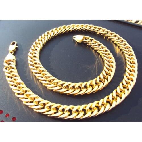 Burly mens 24 k solid yellow gold FINISH Thick necklace chain 23.6" 10 mm wide