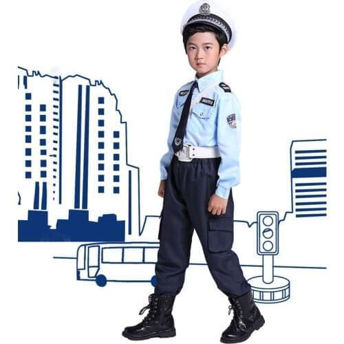 110-160cm Tiny Cop Kids Police Officer Uniform Carnival Party Anime Cosplay Costume Baby Boy Girl Fancy Childrens Day Clothing
