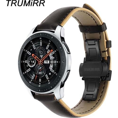 Double Color Genuine Leather Watchband for Samsung Galaxy Watch 46mm / Gear S3 Frontier Classic Band Steel Butterfly Clasp Strap