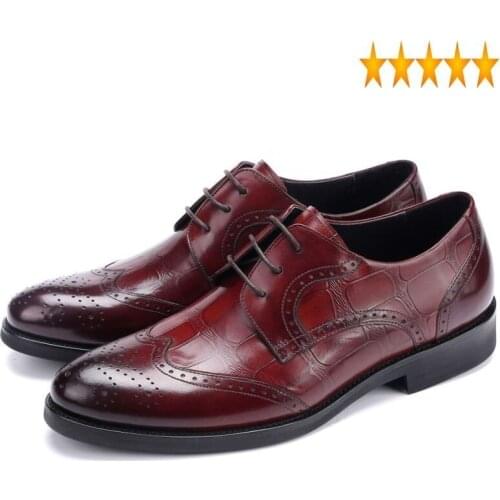 Hombre Vestir Low Heel Zapatos Pointed Toe Genuine Leather British Vintage Wing Tip Brogue Mens Formal Shoes Male Footwear Brand