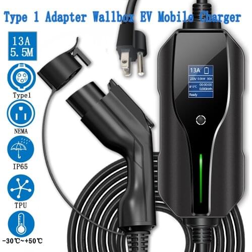 J1772 Type1 Plug 13Amp Electric Vehicle Portable Charger 5.5m EV Charging Cabl Adjustable Home With NEMA Plug